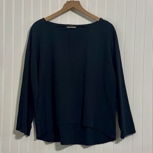 Soft Surroundings Black Top Long Sleeve Tunic High Low M 100% Cotton Minimalist